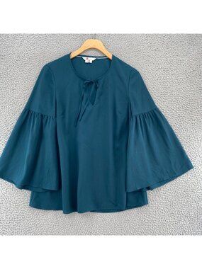 Boden Top Womens 4 Green Long Bell Flare Sleeves Keyhole Neck Blouse Everyday